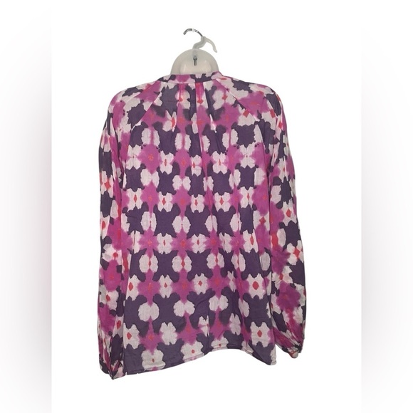Banjanan People Floral Blouse Size Large 100% Cotton Long Sleeve Purple Pink Top - Picture 3 of 7